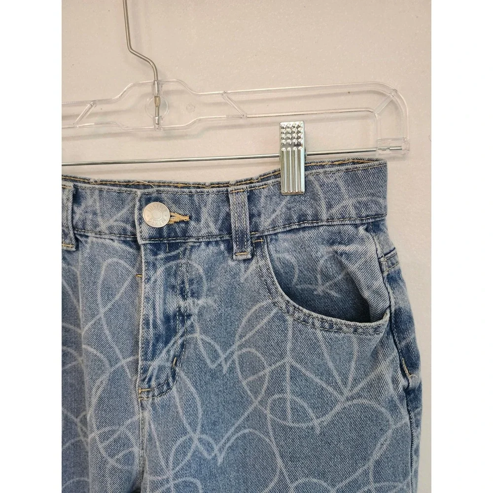 Justice Girls Size 12 Wide‎ Leg Jeans Light Wash Heart Peace Sign Print Cotton